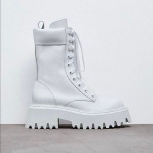 Zara white combat boots leather New s10